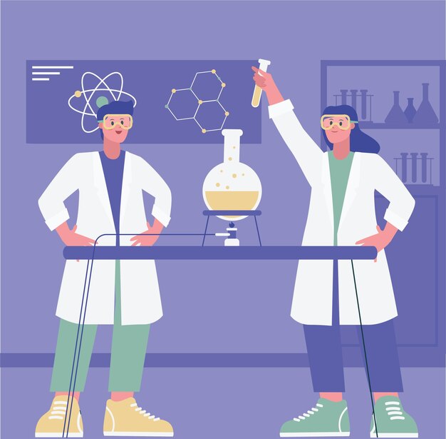 Premium Vector | Illustration of two children doing science