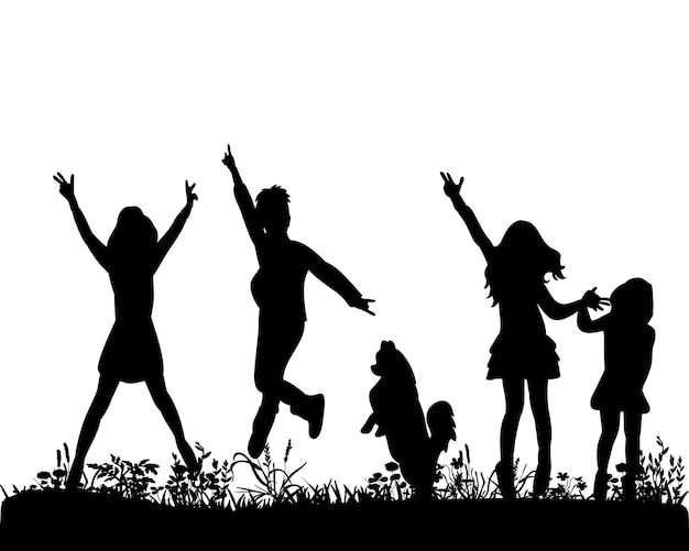 Premium Vector | Illustration vector silhouette of children jumping on ...