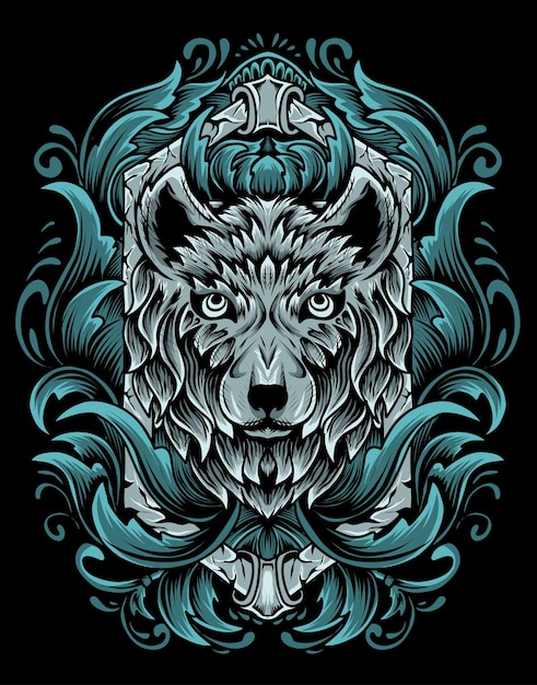 Premium Vector | Illustration vector wolf head with vintage engraving ...