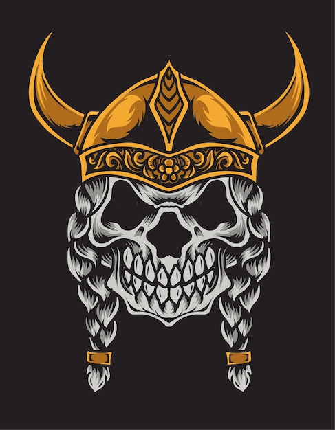 Premium Vector | Illustration viking skull head on black surface