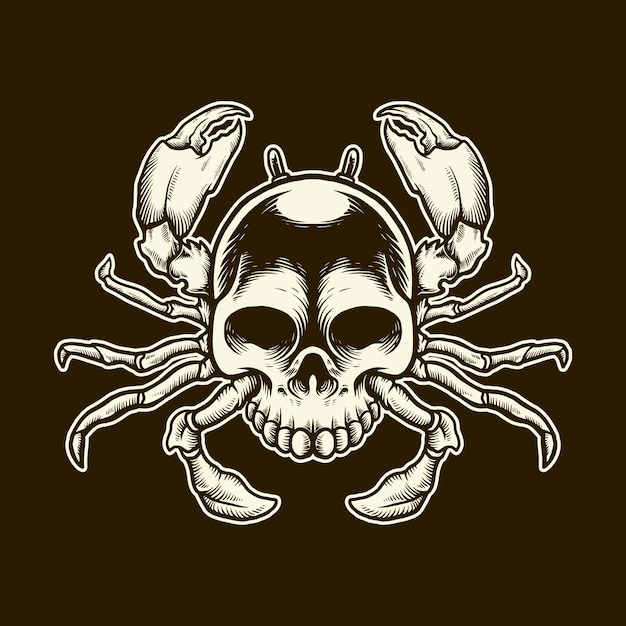 Premium Vector | Illustration vintage engraving crab with skull head ...