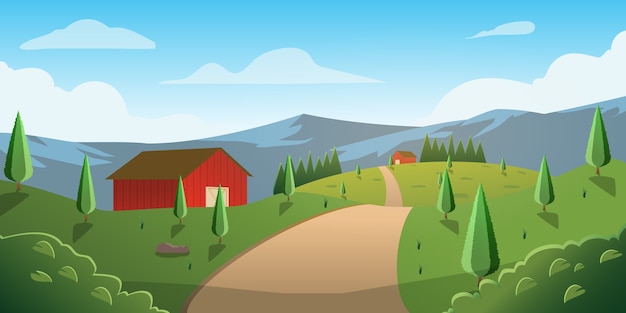 Premium Vector | Illustration way to house in hill mountain background