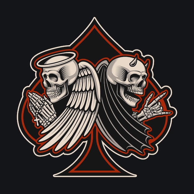 タトゥースタイルの天使と悪魔のスケルトンのイラスト これはアパレルデザインに最適です プレミアムベクター