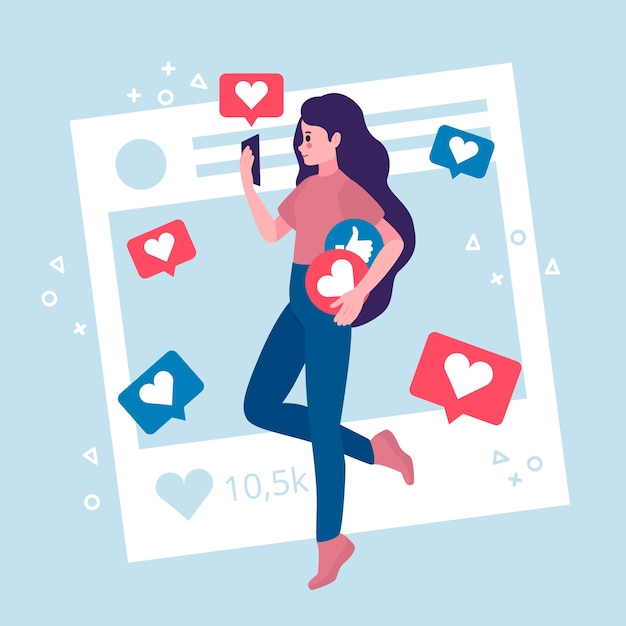 Free Vector Illustration With Person Addicted To Social Media Design