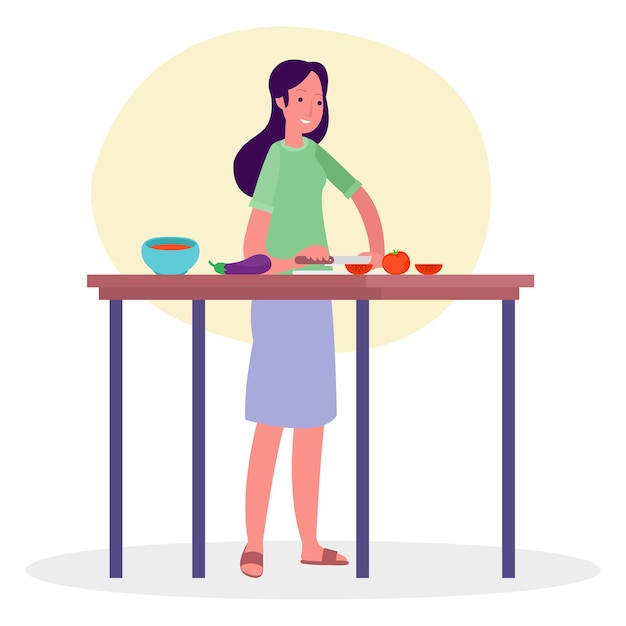 Premium Vector | Illustration of a woman preparing breakfast in a kitchen