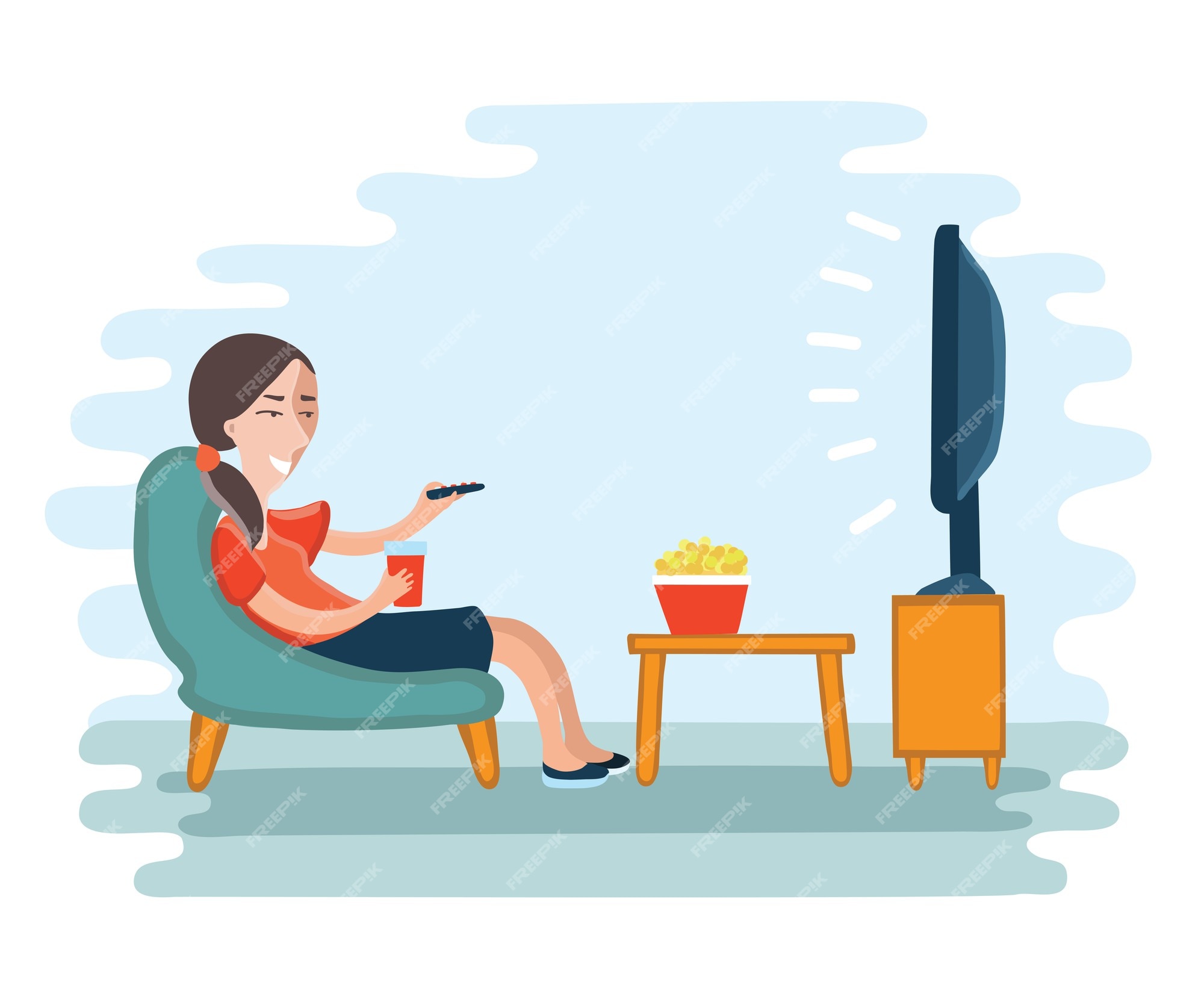 Premium Vector | Illustration of woman watching television armchair and ...