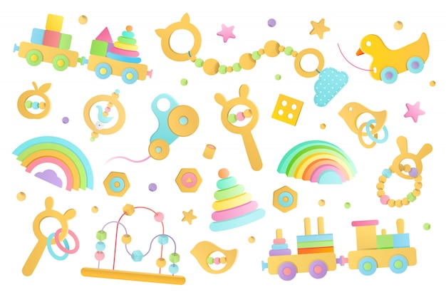 Premium Vector Illustration Of Wooden Toys For Babies And Toddlers