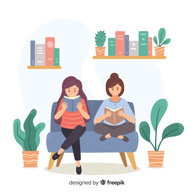 Illustration of young people reading Vector | Free Download