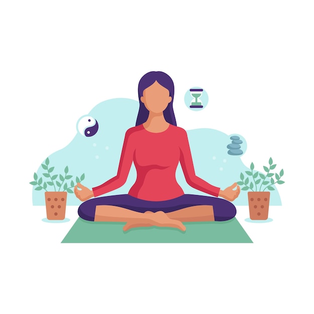 Illustration of young woman meditating Free Vector