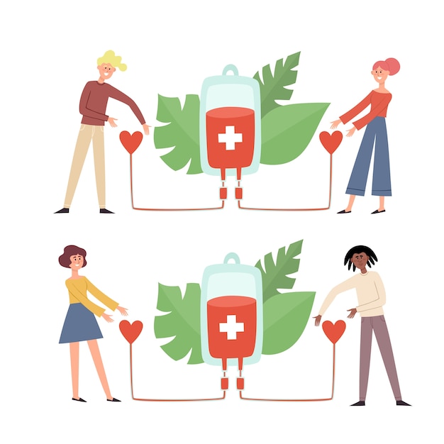 人々と献血の概念のイラスト プレミアムベクター
