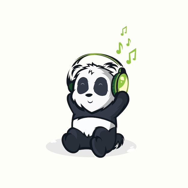 音楽を聴く面白いパンダのイラスト プレミアムベクター
