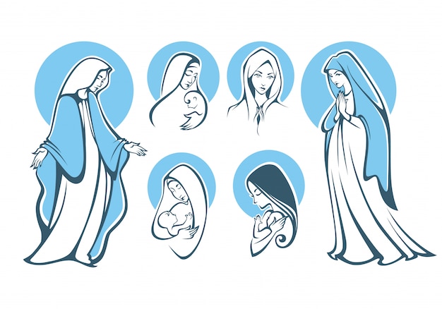 Illustrations of praying virgin mary Premium Vector