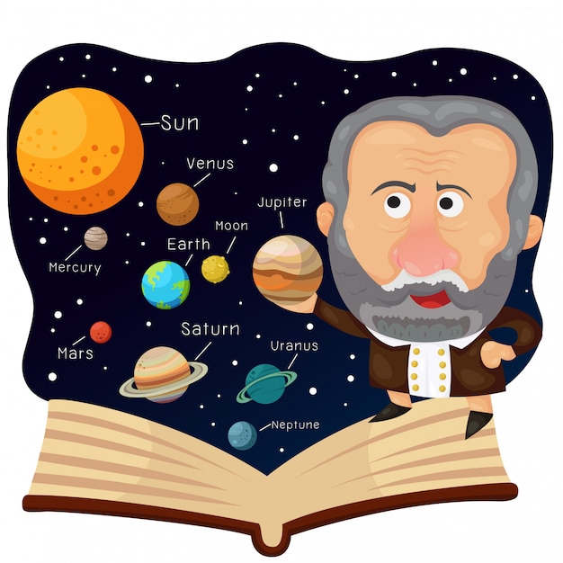 Premium Vector | Illustrator of galileo and book with universe