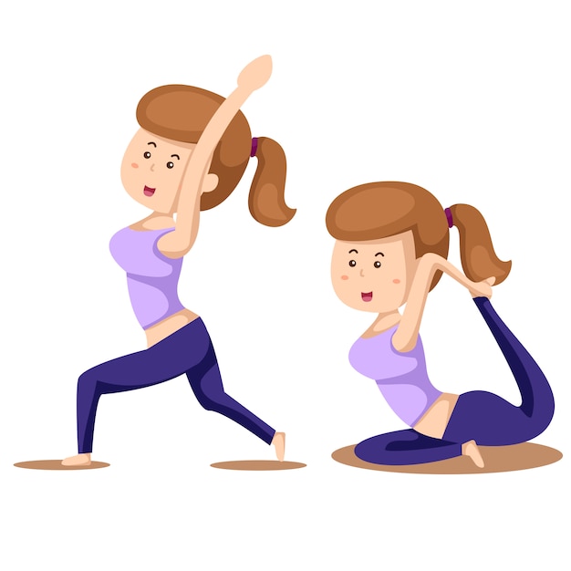 Premium Vector | Illustrator of yoga set three with girl exercises