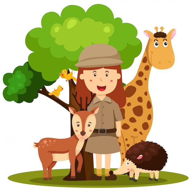 Illustrator of zoo keeper women | Premium Vector Girl Cartoon Zoo Keeper