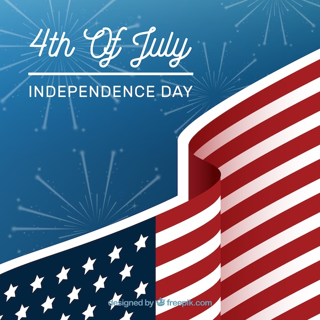 Independence day background with flag and\
fireworks