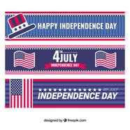 Free Vector Independence Day Banners With Decorative Elements In Flat