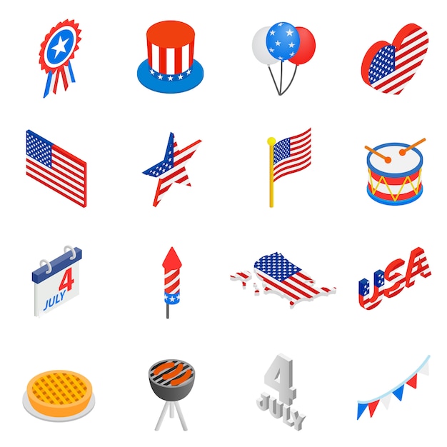 Premium Vector | Independence day isometric 3d icons set