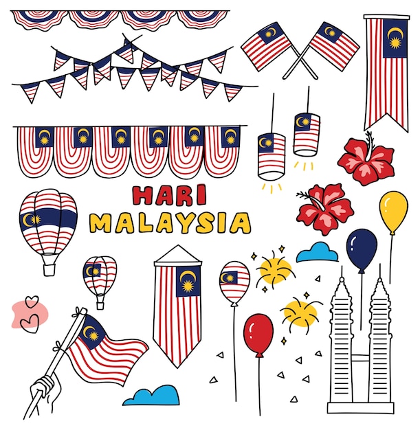 Independence day of malaysia design element in doodle style | Premium