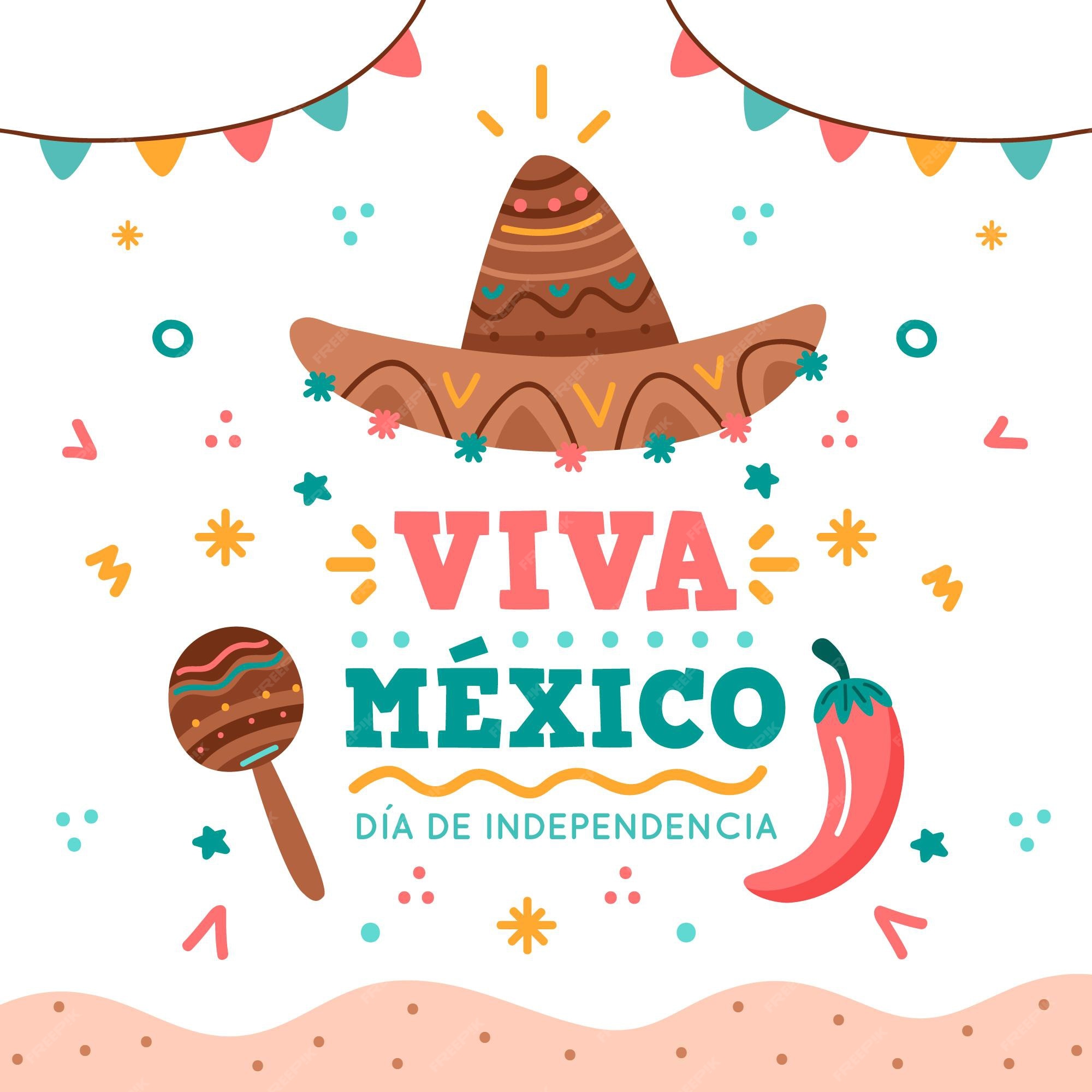 Free Vector | Independencia de méxico with hat and maracas