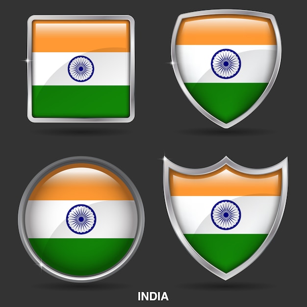 Download India flags in 4 shape icon Vector | Premium Download