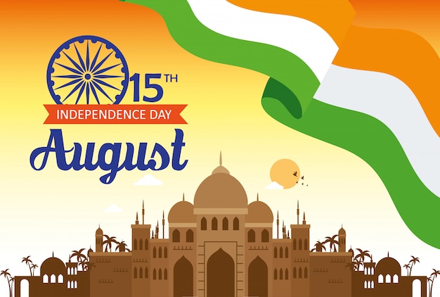 Premium Vector | India happy independence day celebration with famous ...