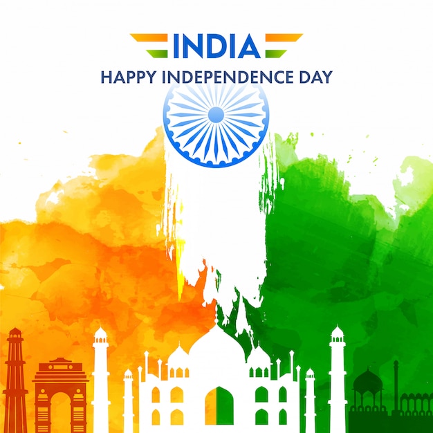 India Happy Independence Day Poster With Famous Monuments Saffron And