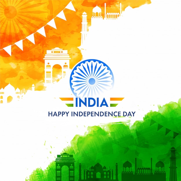 Premium Vector | India happy independence day text with ashoka wheel ...