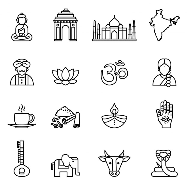 India Icons Collection Thin Line Style Stock Vector Premium Vector