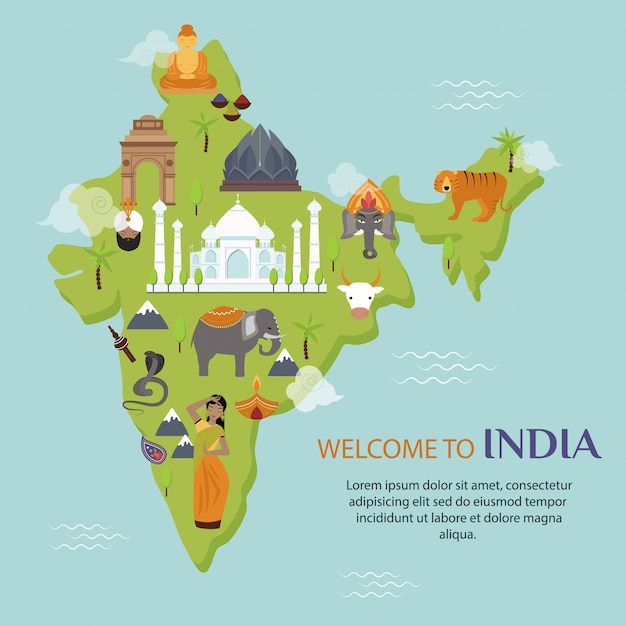 Premium Vector India Landmark Travel Map Vector Illustration