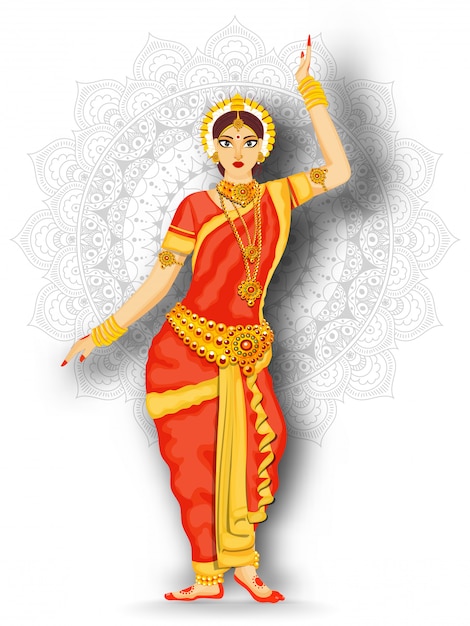 Premium Vector Indian Beautiful Woman Performing Bharatanatyam Dance