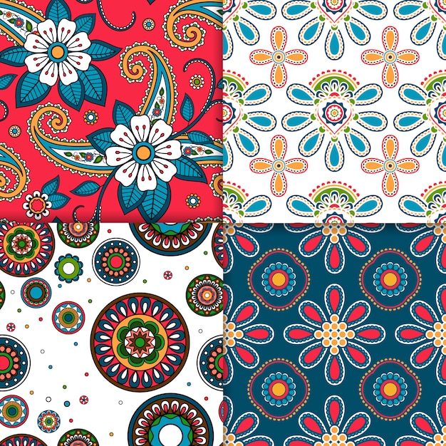  Indian  colorful pattern  set Premium Vector 