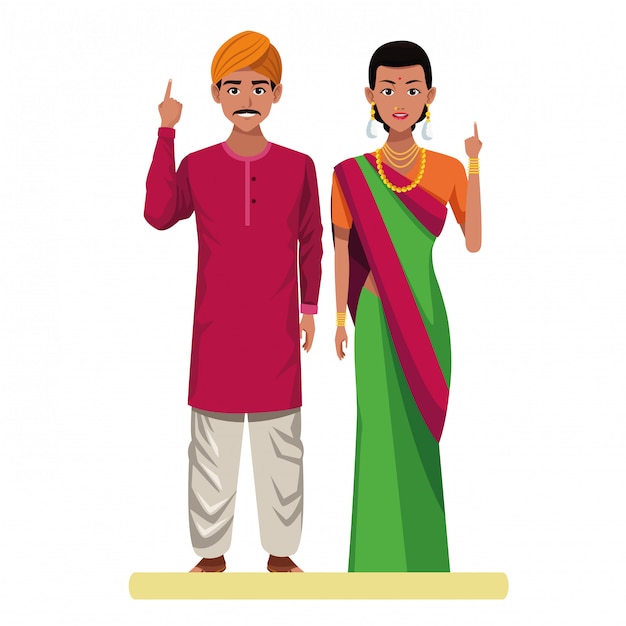 インドのカップルのアバターの漫画のキャラクター プレミアムベクター