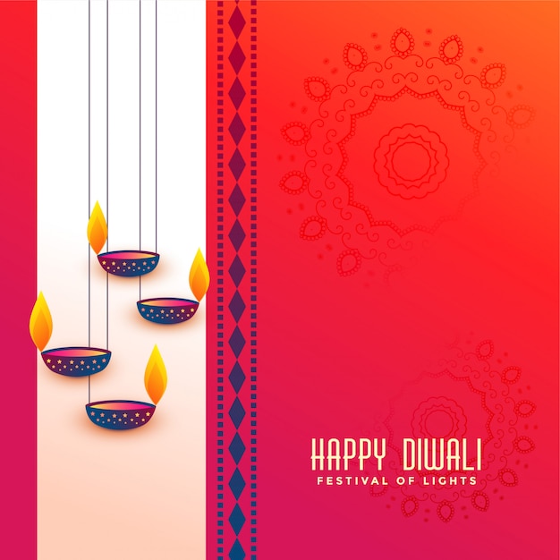 Indian diwali festival greeting with hanging\
diya design