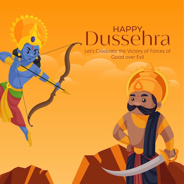 Premium Vector | Indian festival happy dussehra cartoon style template