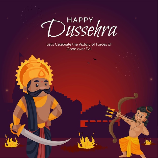 Premium Vector | Indian festival happy dussehra cartoon style template