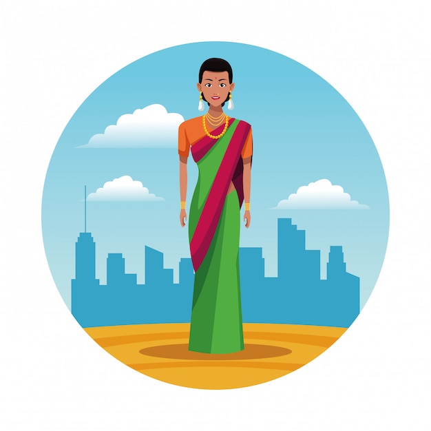 Download Free Vector | Indian india woman round icon cartoon