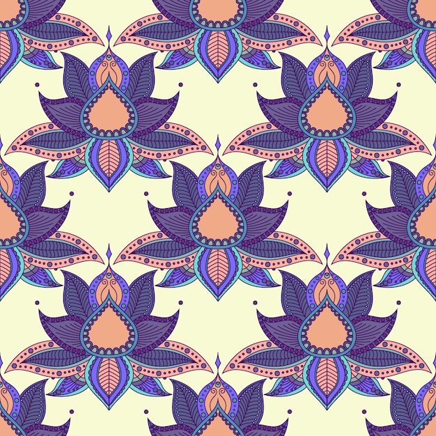 Download Indian lotus mandala ethnic seamless pattern. | Premium Vector