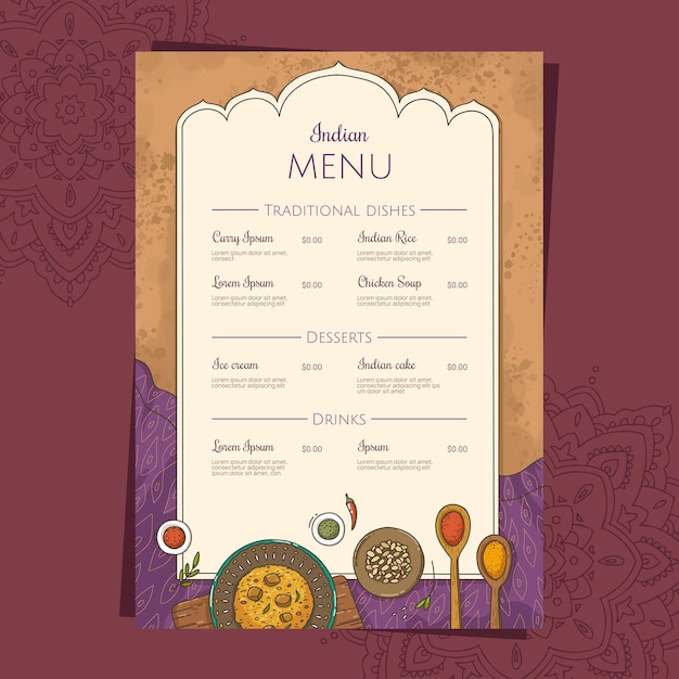 free-vector-indian-menu-template-with-hand-drawn-elements