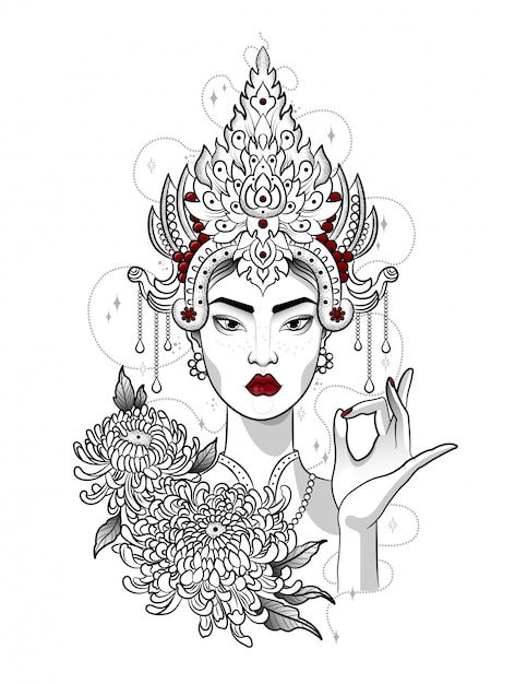 Indian princess with a crown on her head | Premium Vector