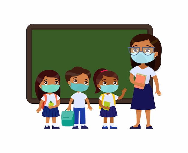 Download Premium Vector | Indian teacher and pupils with protective ...