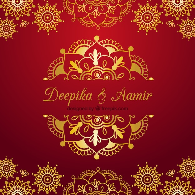 Indian wedding card on a red background Vector Free Download
