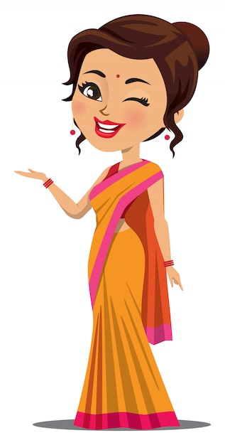 Download An indian woman in a saree is winking Vector | Premium Download