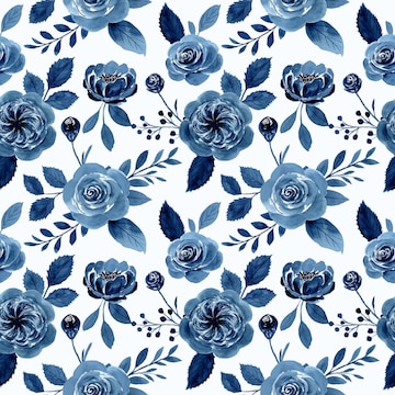 Premium Vector | Indigo blue rose flower watercolor seamless pattern