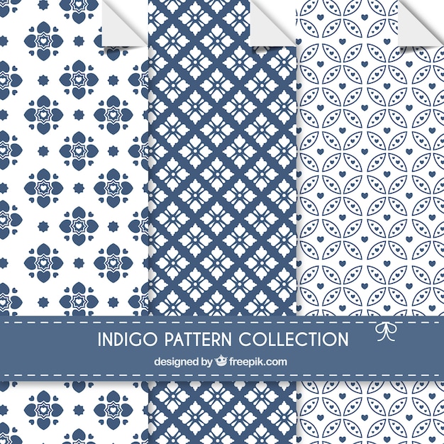 Indigo patterns collection Free Vector