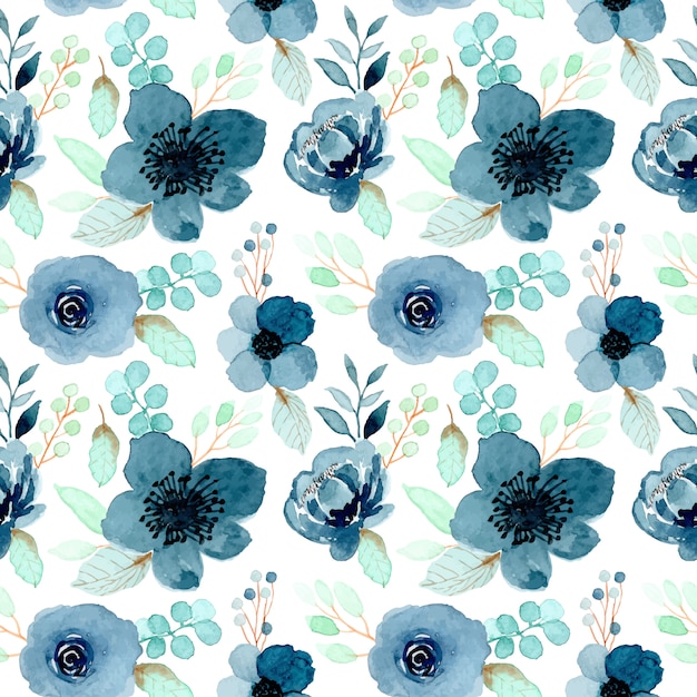 Premium Vector | Indigo watercolor flower pattern