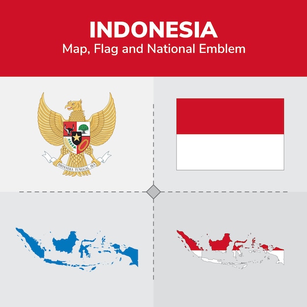 Premium Vector Indonesia Map Flag And National Emblem