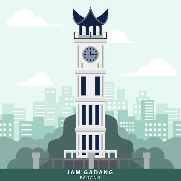 Indonesia padang jam gadang landmark Vector | Premium Download