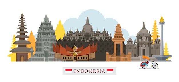 Premium Vector | Indonesia skyline landmarks