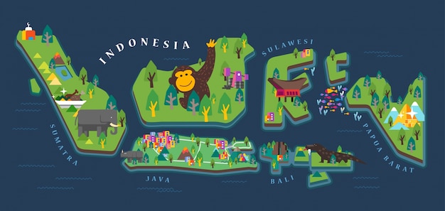 Indonesia tourism map Premium Vector